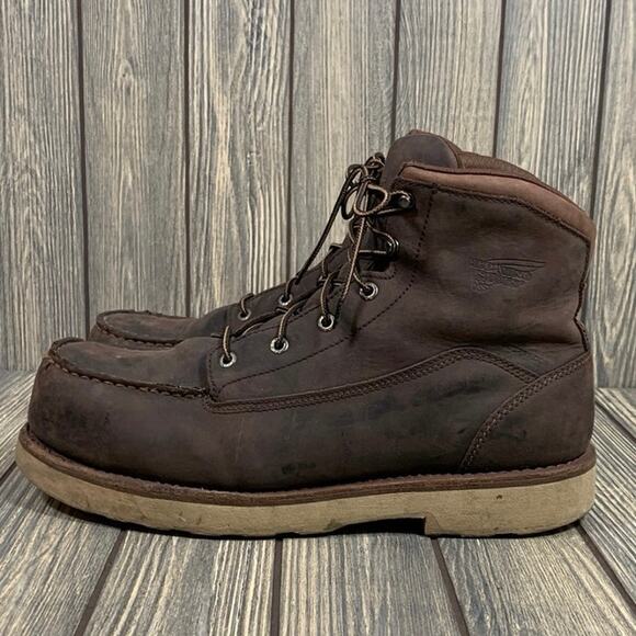 Red Wing Safety Toe Work Boots Men Sz 11.5 Dark Brown Moc Toe Oiled Leather 6" - Picture 4 of 11